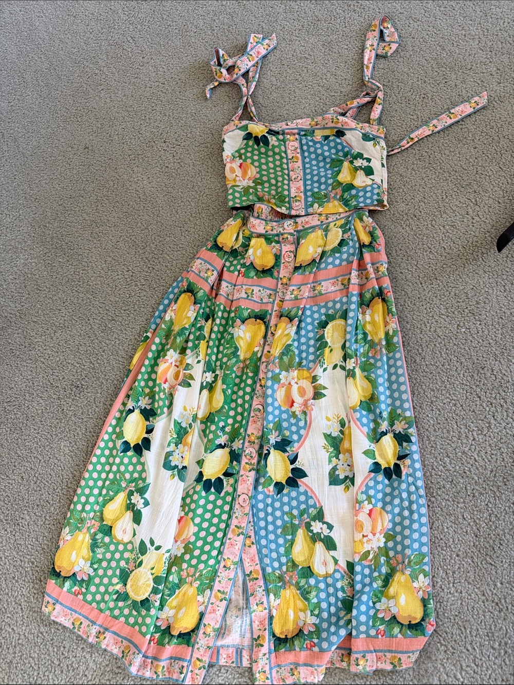 Rose & Olive Lemon Floral Button-Front Skirt in Yellow, Green & Pink